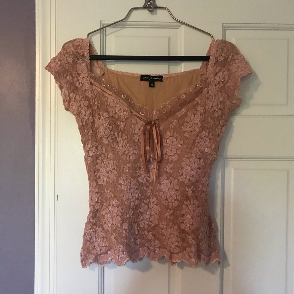 Ann Ferriday Pink Lace Top Y2K